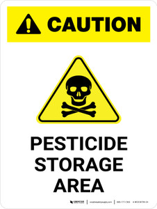 Caution: Pesticide Storage Area with Hazard Icon Portrait - Wall Sign